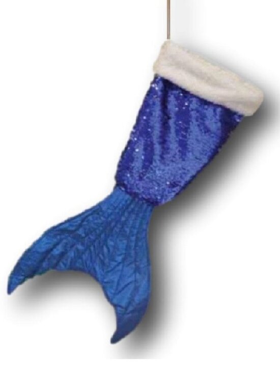 Ocean Blue Mermaid Tail Sequin Christmas Holiday Stocking - Picture 1 of 1